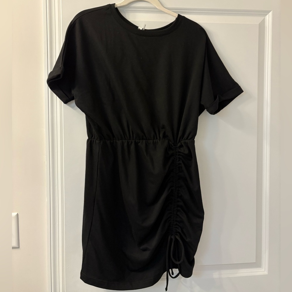 glam Black Ruched Mini Tee Dress